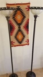 Navajo rug and Torchiere style lamps