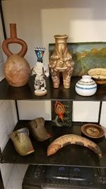 Conquistador Stirrups and pots of unusual shapes. Gourd fish