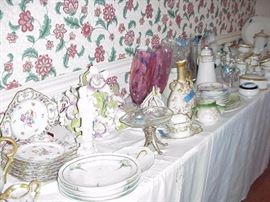 Lots of china, glassware, fine porcelain, cranberry glass    and more