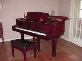 Petrof baby  grand piano, ergonomic seat, dehumidifier built into underside of piano