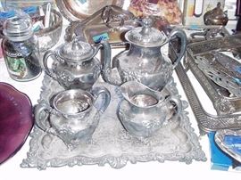 1890s silverplated teaset with grape motif