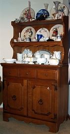 Maple hutch, milk glass, etc...
