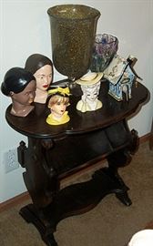 Magazine stand, head vases