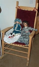 Wood rocker and dolls