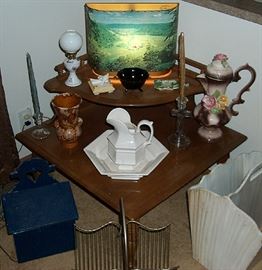Maple corner table, picture lamp, etc...