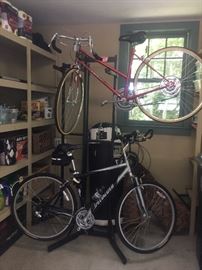 Classic Schwinn Bicycle (refurbished, red, top) & 2 bike stand