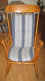 Rocking chair with blue striped cushions