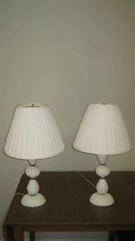 Pair of milk glass hobnail lamps