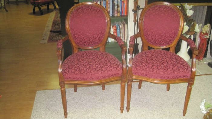  Pair of Louis XVI arm chairs- wine/oxblood (from Direct Furniture, Clarksville)