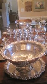 Silver-plate punch bowl, tray , ladle- Gorham Newport 