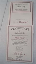 The Berta Hummel Nativity- certificate of authenticity for each piece 
