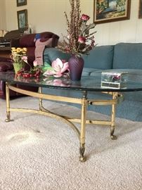 glass top & brass leg coffee table