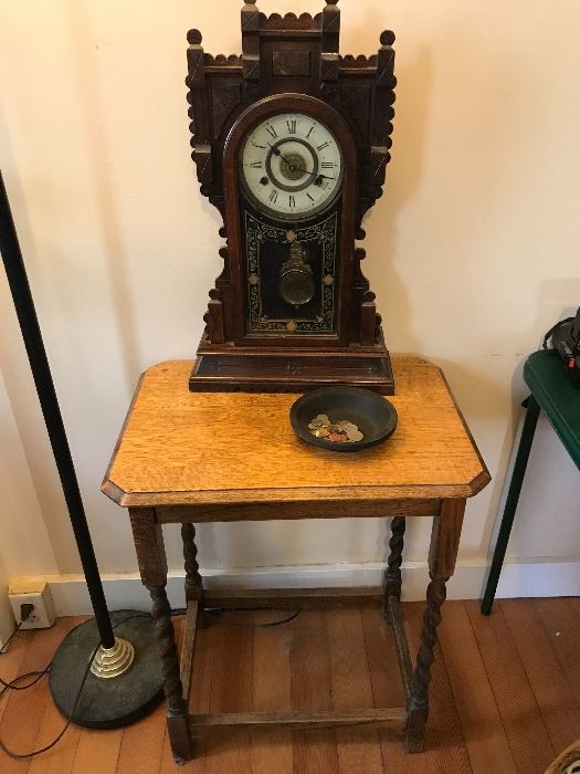 Antique clock and barley twist side table