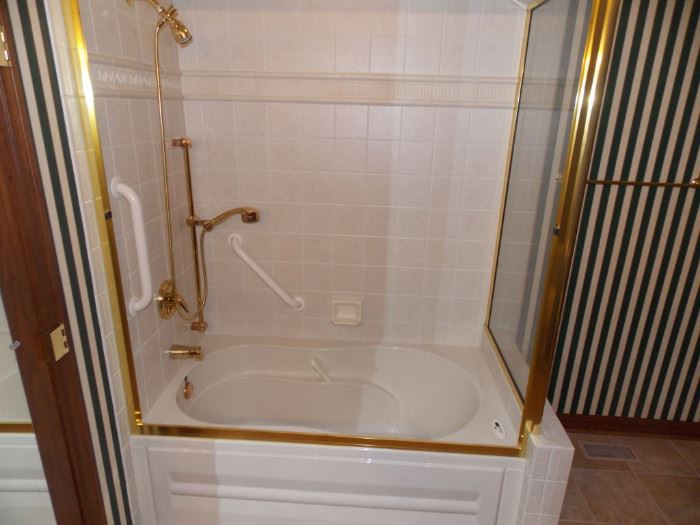 bubble spa bath tub , gold shower stall