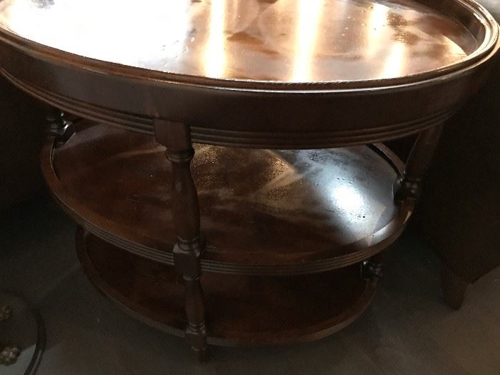 Antique three-tiered wooden end table