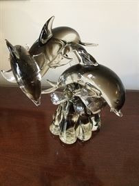 Murano Glass Sculpture of 3 Diving Dolphins