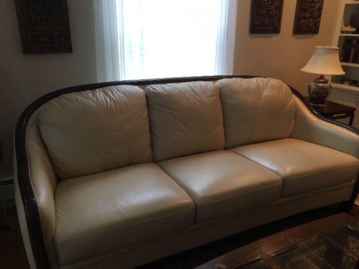 Cream leather sofa purchased at Jordan's furniture 