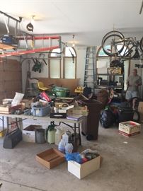 garage items, bikes, ladders lawnmower, snow blower