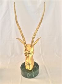 Brass Stag on Marble Base. 21" H. 