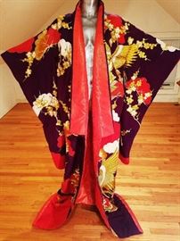 Vintage 1940's Gold Embroidered Ushikaki wedding kimono Silk Brocade Rare 