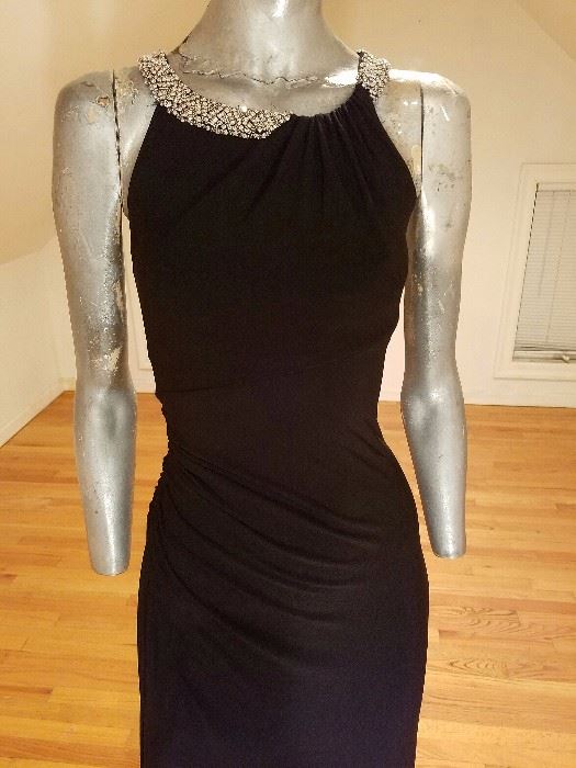Ralph Lauren Couture Draped evening long dress Swarovski Crystal collar 