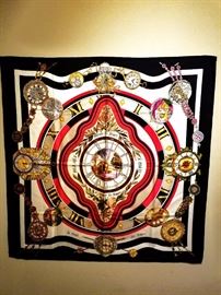 Vintage Rare Hermes silk scarf  La Ronde des Heures by Loic Dubigeon  1986