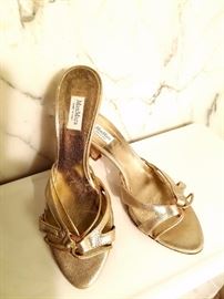 Vintage Max Mara Gold Lame' Heeled Mule Sandals