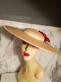 Vintage 1930's Platter tilt wide brim hat millinery flower