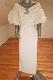 Vintage Rose Taft Hollywood designer shirred cocktail gown Crystal brooch