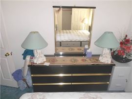 Lacquer Bedroom Set 5 Pieces, Includes Mirror,Dresser, Armoire, End Table and Headboard