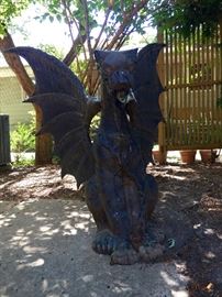 Fantastic old cast iron dragon with wings and chain FOR SALE! ! Careful, he bites!!