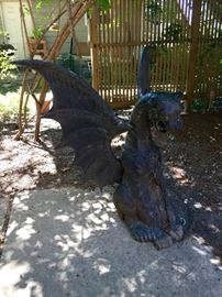 Fantastic old cast iron dragon with wings and chain FOR SALE! ! Careful, he bites!!
