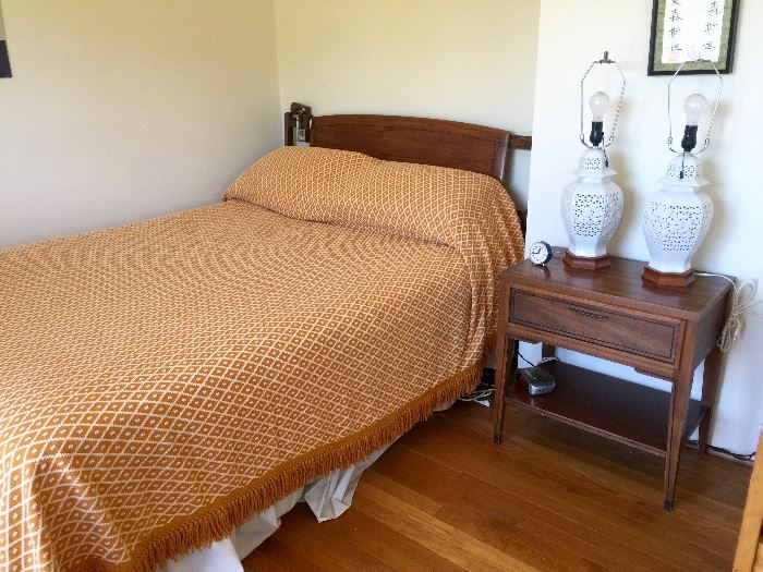 Matching vintage Kent-Coffey nightstand. Queen size bed