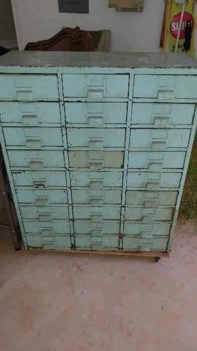 Vintage seafoam green metal filing cabinet