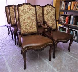 Set of 8 leather and fabric dining chairs