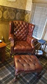 Tufted Leather Chair w Ottoman