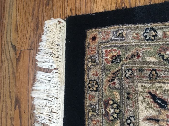 Dining room rug measures 152" by 109". No tags. Overall excellent condition. Some discoloration / staining on one side of the fringe. 