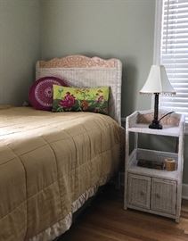 Wicker Trundle Bed with Matching Side Table