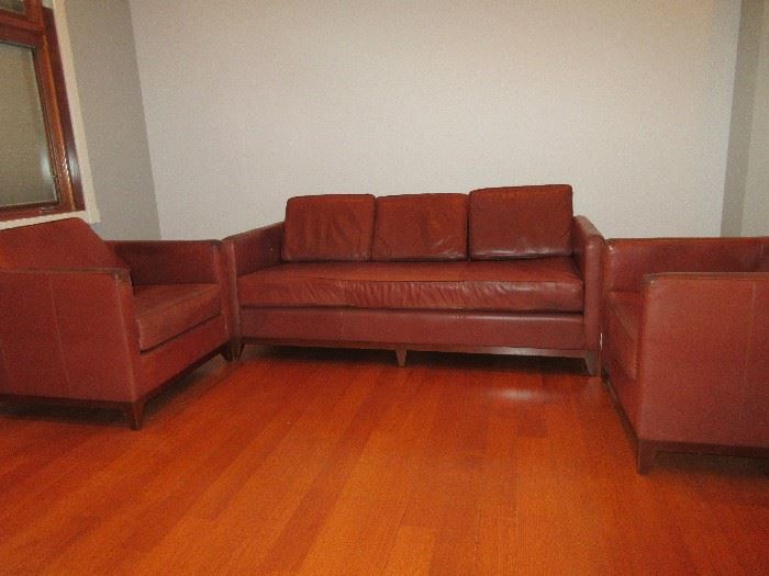 Custom leather sofa and club chairs