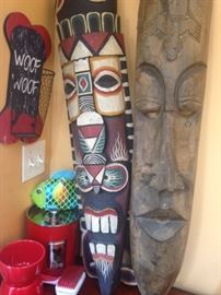 Large wood carved masks.  Boo