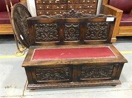 TO BE AUCTIONED 7.15.2017 Heavily Carved Storage Bench
