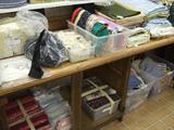 Bins of fabric.
