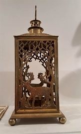 Ornate Brass Reticulated candle holder with deer motif