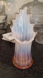  Peach  opalescent  stretch glass vase 