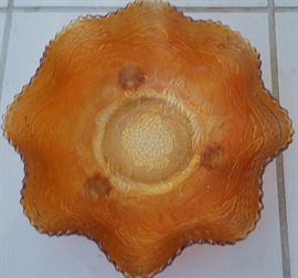 Amber Carnival glass candy dish 