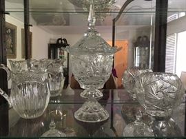 Several Crystal and pressed glass serving dishes