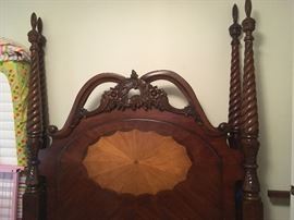 Twisted  Four poster mahogany bed frame  with intricate scalloped inlay