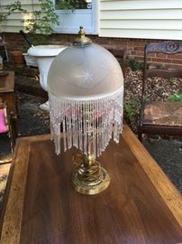  Frosted glass with beaded  Fringed table lamp 