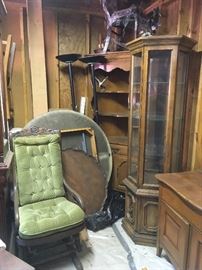 Victorian Platform Rocker Green Tufted&nbsp;~ Hexagon Display cabinet