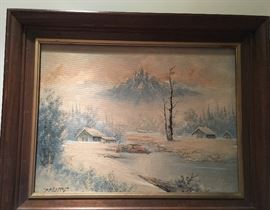 Oil painting winter landscape